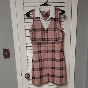 NOBO Pink Plaid Button-Up Mini Dress